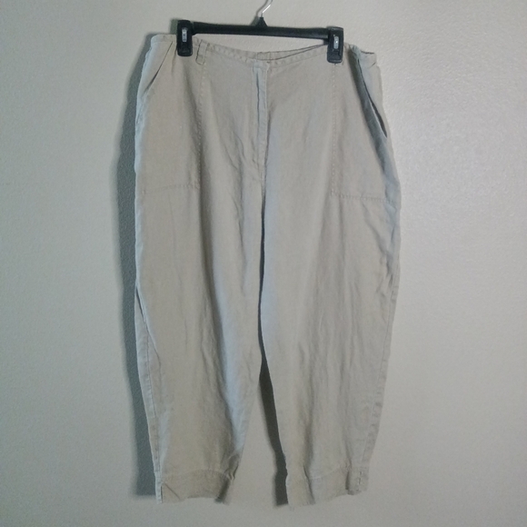 Vintage ORVIS 100% Pure Linen Capri Pants Beige Pockets Casual Size 18 Plus - Picture 1 of 14